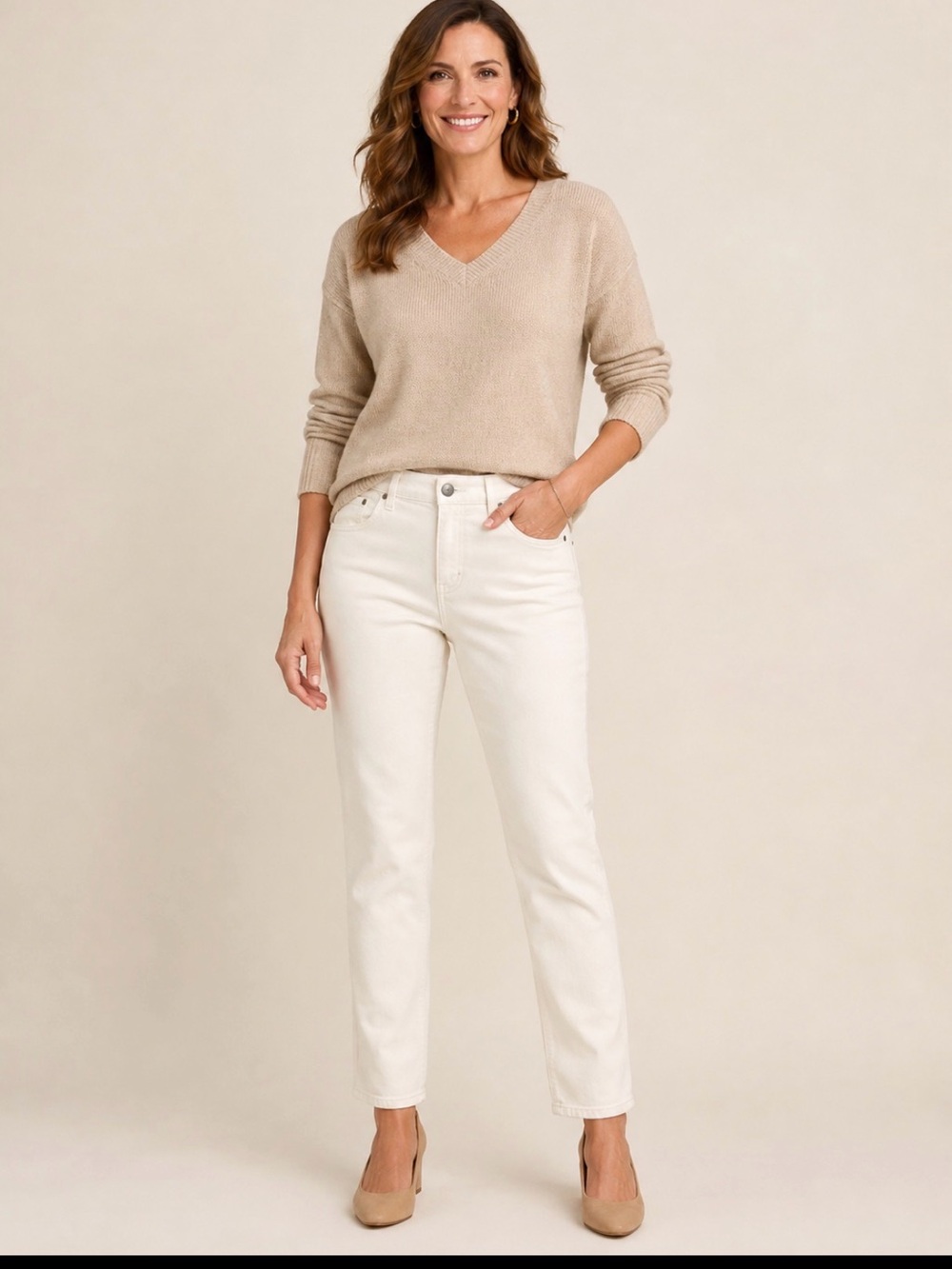 Apt. 9 Women's Cream Straight-Leg Jeans Size 8